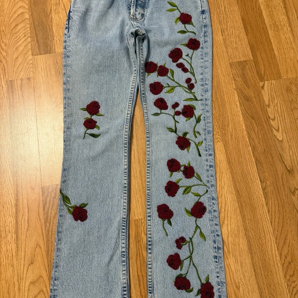 Vintage Y2K GAP Boot Cut Jeans Floral Applique Size 1 | 26x29 RARE 90s Distress